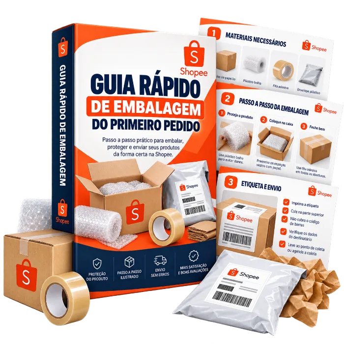 Mockup do bônus 3: Guia Rápido de Embalagem do Primeiro Pedido