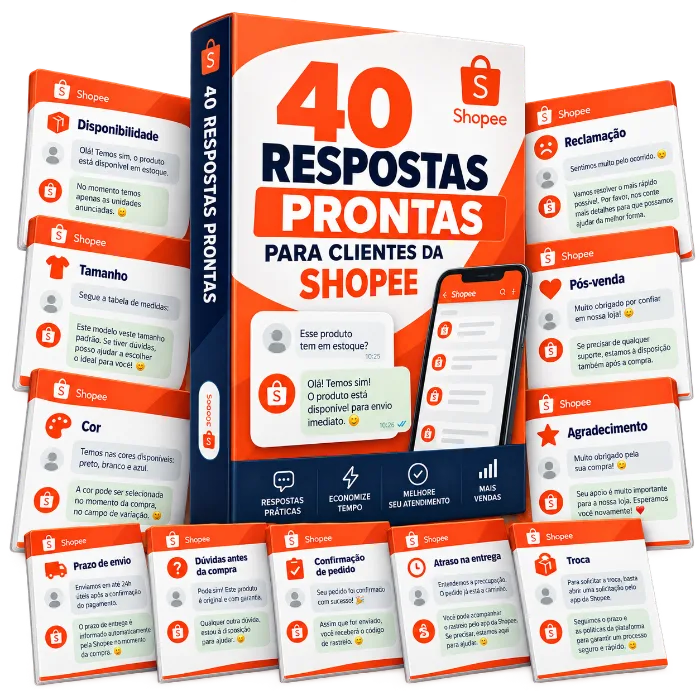 Mockup do bônus 2: 40 Respostas Prontas para Clientes da Shopee