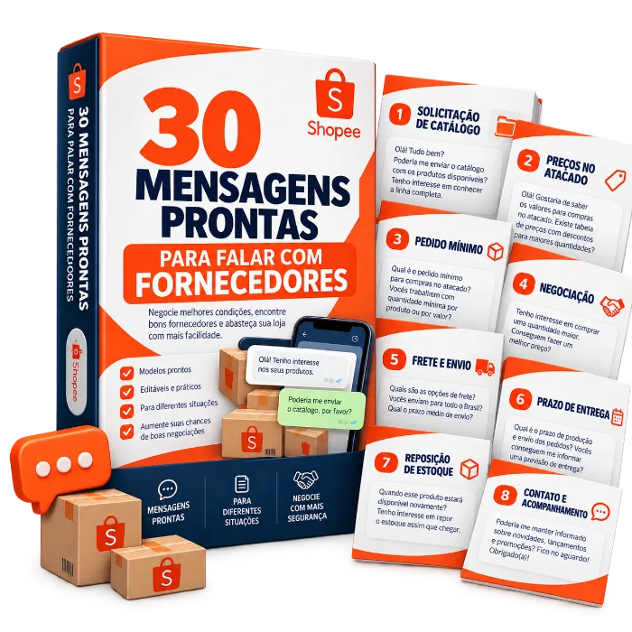 Mockup do bônus 1: 30 Mensagens Prontas para Falar com Fornecedores